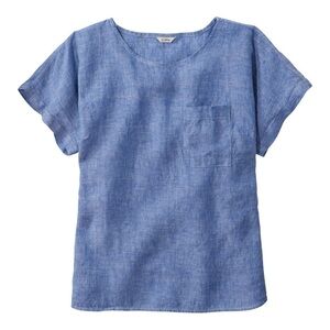 L.L. Bean Boxy Cut Linen Pocket Tee Women L Blue